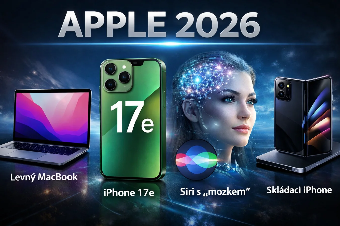 Apple 2026: Přichází levný MacBook, iPhone 17e, Siri s mozkem a skládací iPhone